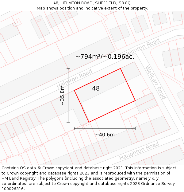 48, HELMTON ROAD, SHEFFIELD, S8 8QJ: Plot and title map