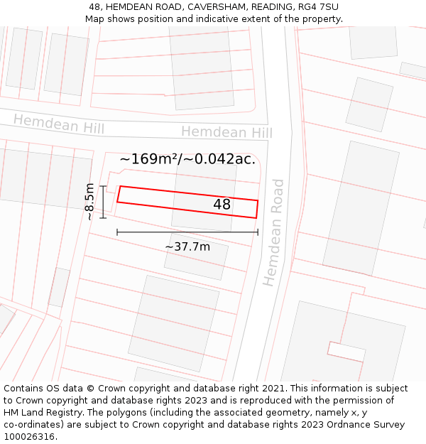 48, HEMDEAN ROAD, CAVERSHAM, READING, RG4 7SU: Plot and title map