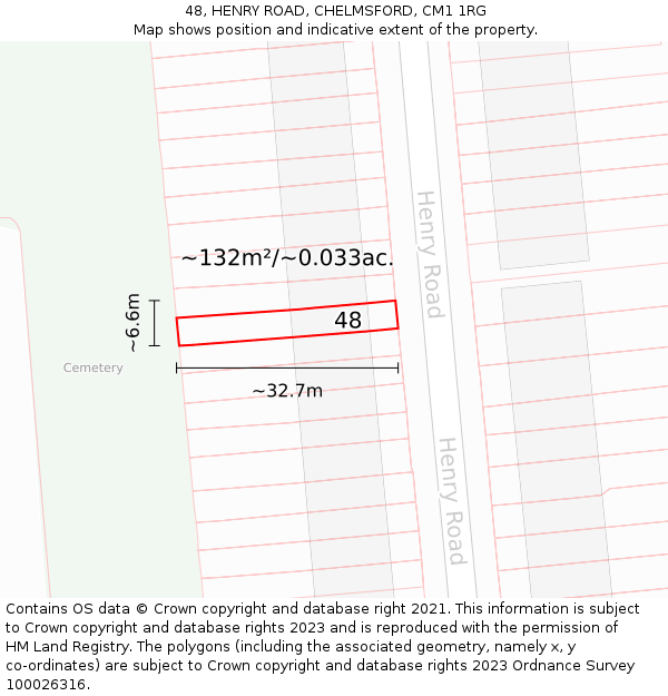 48, HENRY ROAD, CHELMSFORD, CM1 1RG: Plot and title map