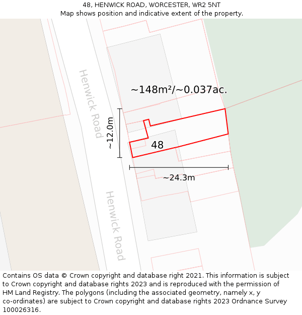 48, HENWICK ROAD, WORCESTER, WR2 5NT: Plot and title map