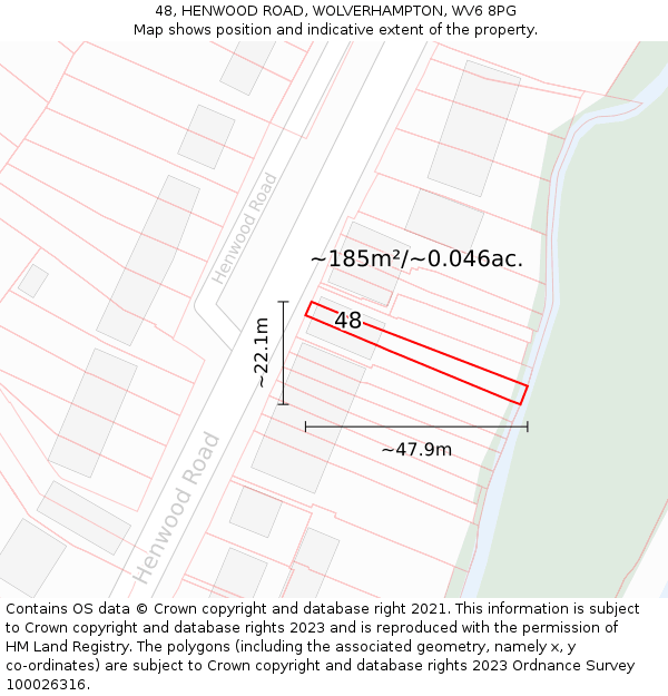 48, HENWOOD ROAD, WOLVERHAMPTON, WV6 8PG: Plot and title map