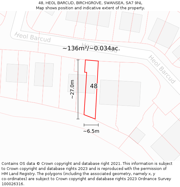 48, HEOL BARCUD, BIRCHGROVE, SWANSEA, SA7 9NL: Plot and title map