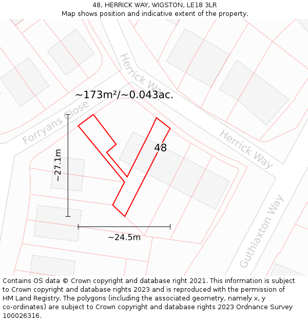 48, HERRICK WAY, WIGSTON, LE18 3LR: Plot and title map