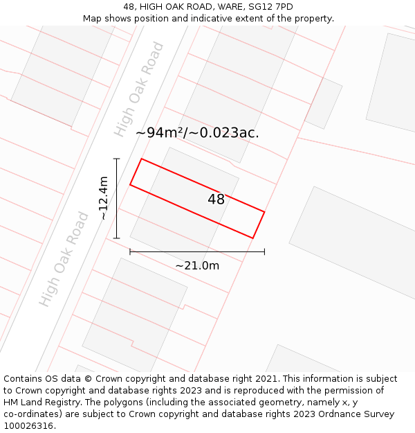 48, HIGH OAK ROAD, WARE, SG12 7PD: Plot and title map