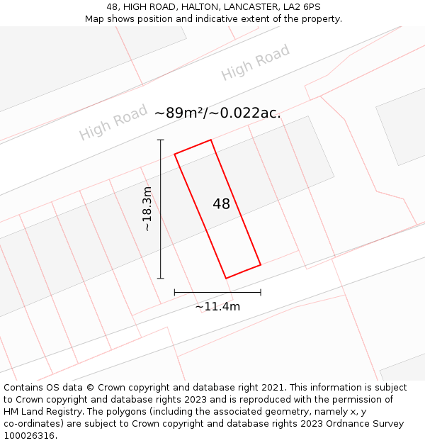48, HIGH ROAD, HALTON, LANCASTER, LA2 6PS: Plot and title map