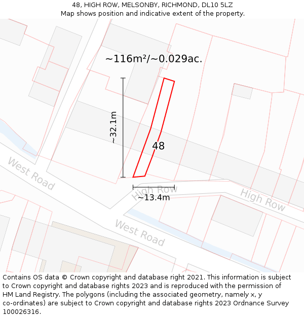 48, HIGH ROW, MELSONBY, RICHMOND, DL10 5LZ: Plot and title map