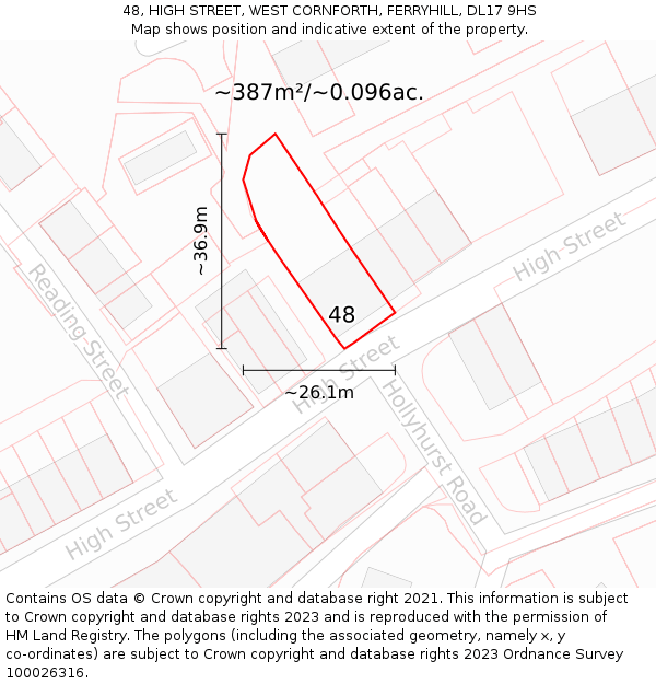 48, HIGH STREET, WEST CORNFORTH, FERRYHILL, DL17 9HS: Plot and title map