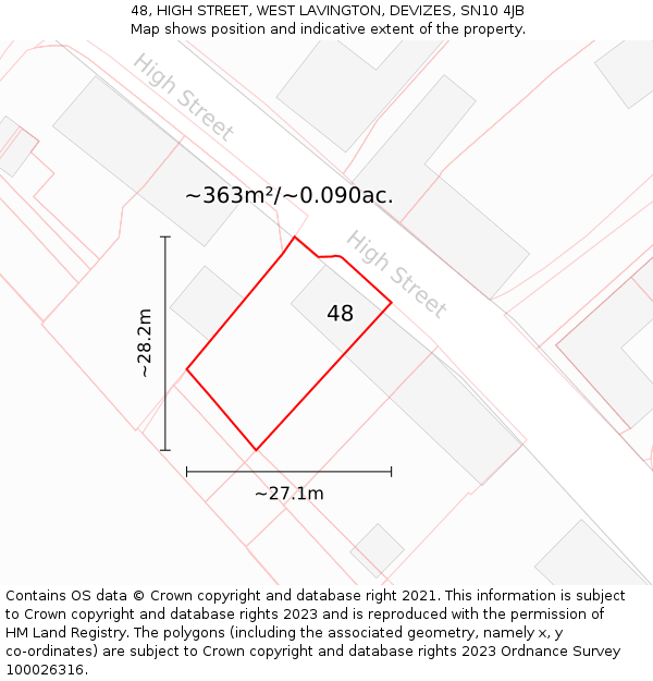 48, HIGH STREET, WEST LAVINGTON, DEVIZES, SN10 4JB: Plot and title map