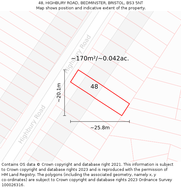 48, HIGHBURY ROAD, BEDMINSTER, BRISTOL, BS3 5NT: Plot and title map