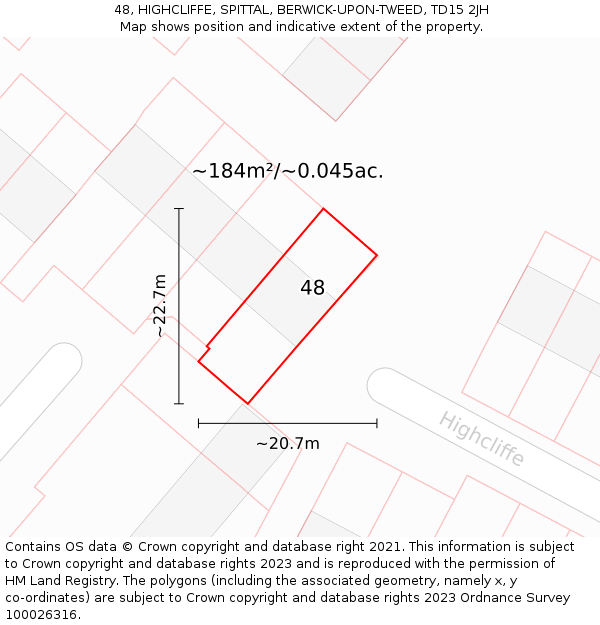 48, HIGHCLIFFE, SPITTAL, BERWICK-UPON-TWEED, TD15 2JH: Plot and title map