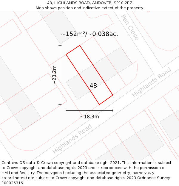48, HIGHLANDS ROAD, ANDOVER, SP10 2PZ: Plot and title map