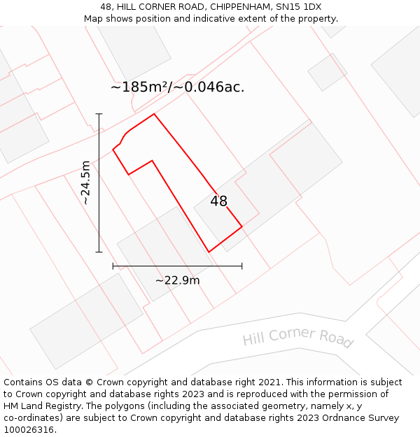 48, HILL CORNER ROAD, CHIPPENHAM, SN15 1DX: Plot and title map