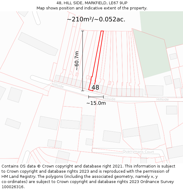 48, HILL SIDE, MARKFIELD, LE67 9UP: Plot and title map