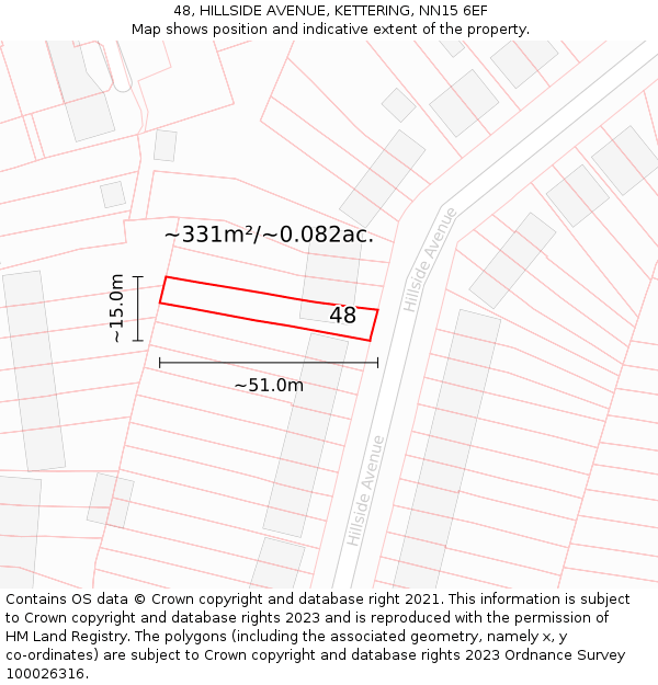 48, HILLSIDE AVENUE, KETTERING, NN15 6EF: Plot and title map
