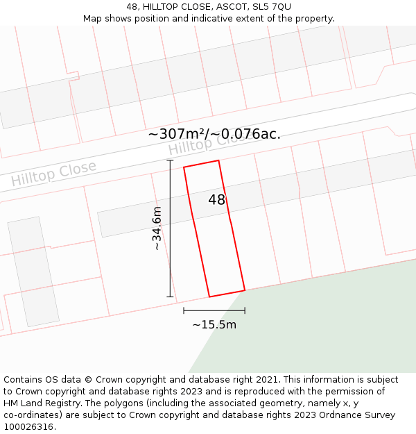 48, HILLTOP CLOSE, ASCOT, SL5 7QU: Plot and title map