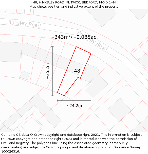 48, HINKSLEY ROAD, FLITWICK, BEDFORD, MK45 1HH: Plot and title map