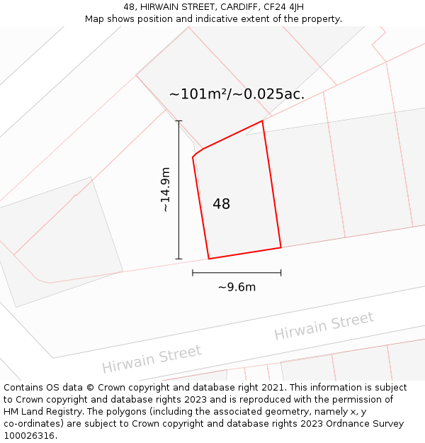 48, HIRWAIN STREET, CARDIFF, CF24 4JH: Plot and title map