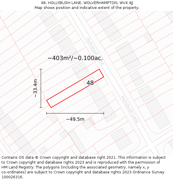 48, HOLLYBUSH LANE, WOLVERHAMPTON, WV4 4JJ: Plot and title map