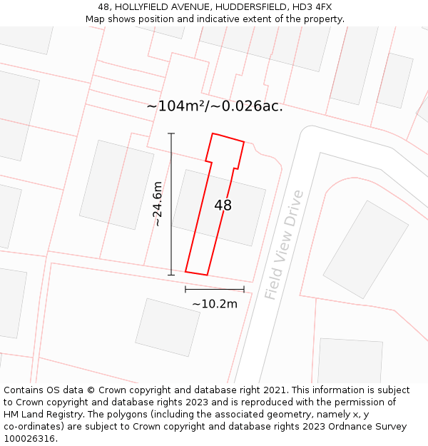 48, HOLLYFIELD AVENUE, HUDDERSFIELD, HD3 4FX: Plot and title map