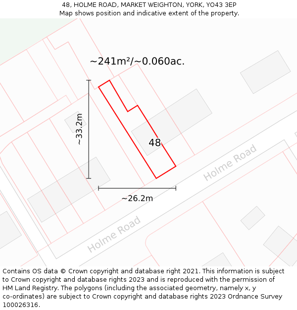 48, HOLME ROAD, MARKET WEIGHTON, YORK, YO43 3EP: Plot and title map