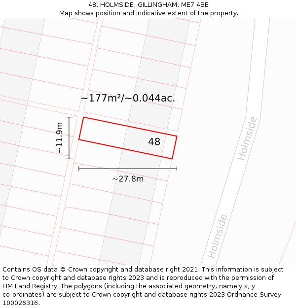 48, HOLMSIDE, GILLINGHAM, ME7 4BE: Plot and title map
