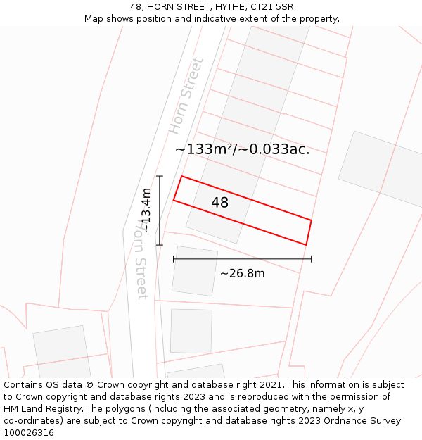 48, HORN STREET, HYTHE, CT21 5SR: Plot and title map