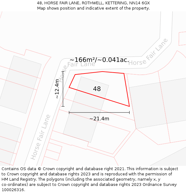 48, HORSE FAIR LANE, ROTHWELL, KETTERING, NN14 6GX: Plot and title map