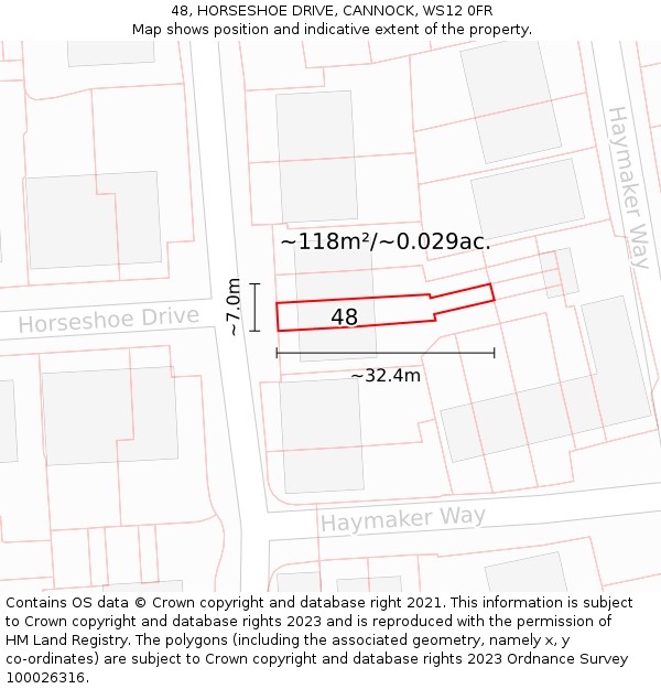 48, HORSESHOE DRIVE, CANNOCK, WS12 0FR: Plot and title map
