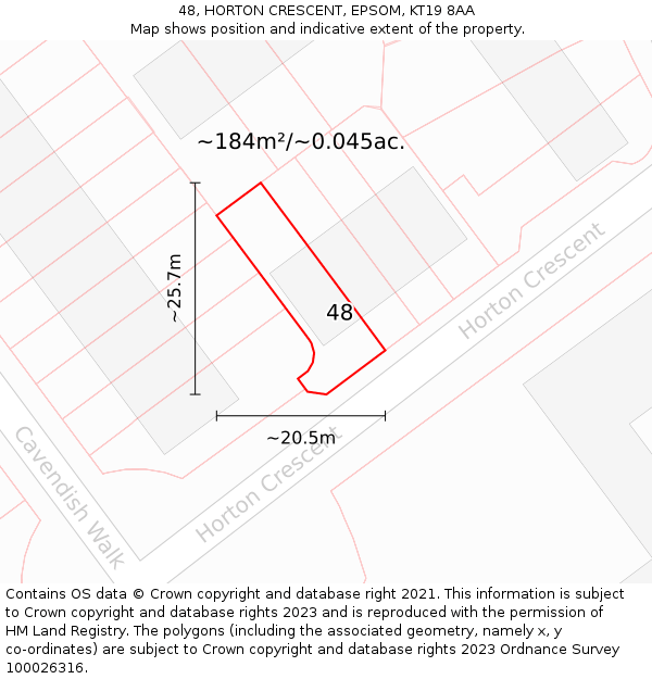 48, HORTON CRESCENT, EPSOM, KT19 8AA: Plot and title map