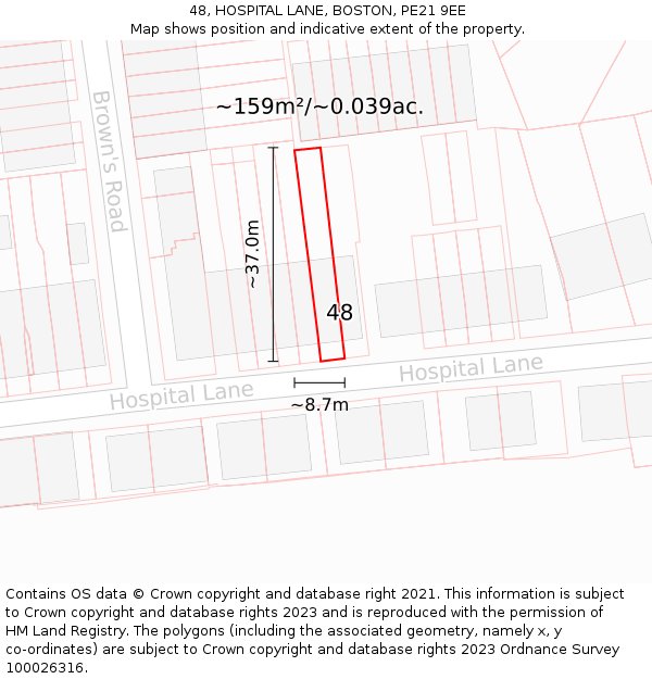 48, HOSPITAL LANE, BOSTON, PE21 9EE: Plot and title map