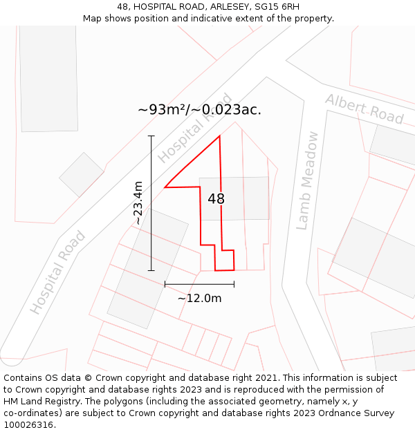 48, HOSPITAL ROAD, ARLESEY, SG15 6RH: Plot and title map