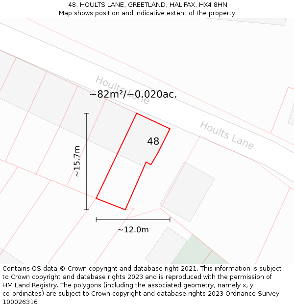 48, HOULTS LANE, GREETLAND, HALIFAX, HX4 8HN: Plot and title map
