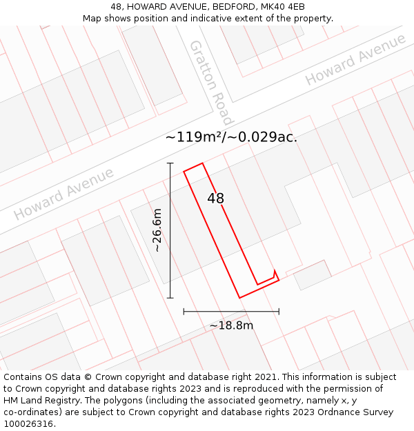 48, HOWARD AVENUE, BEDFORD, MK40 4EB: Plot and title map