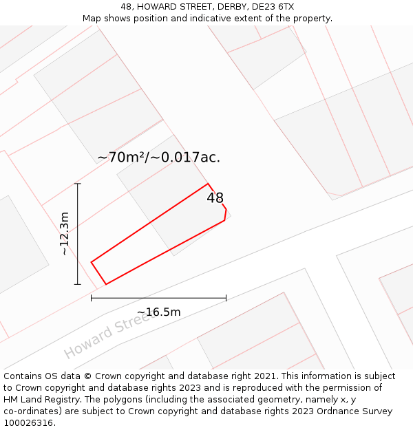 48, HOWARD STREET, DERBY, DE23 6TX: Plot and title map
