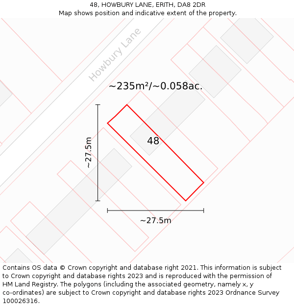 48, HOWBURY LANE, ERITH, DA8 2DR: Plot and title map