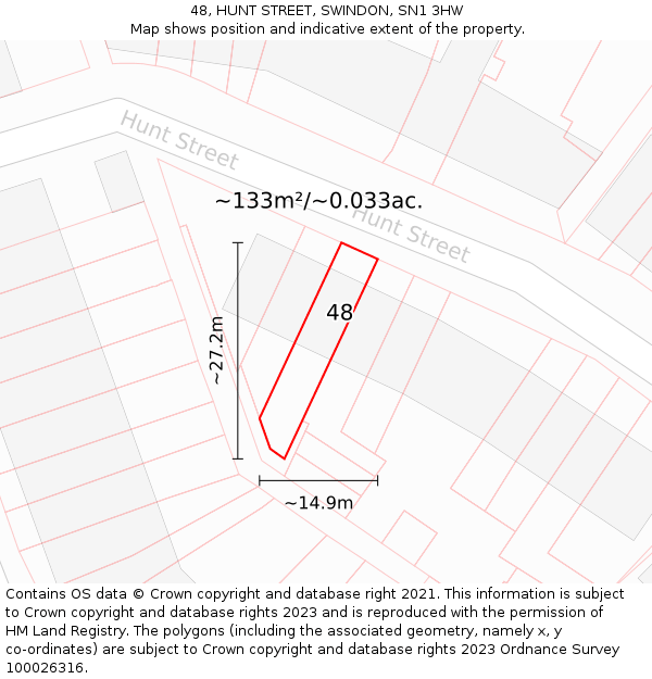 48, HUNT STREET, SWINDON, SN1 3HW: Plot and title map