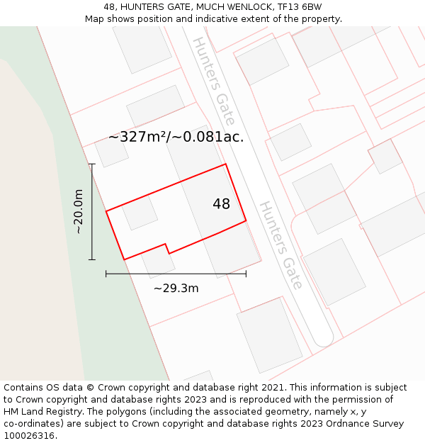 48, HUNTERS GATE, MUCH WENLOCK, TF13 6BW: Plot and title map