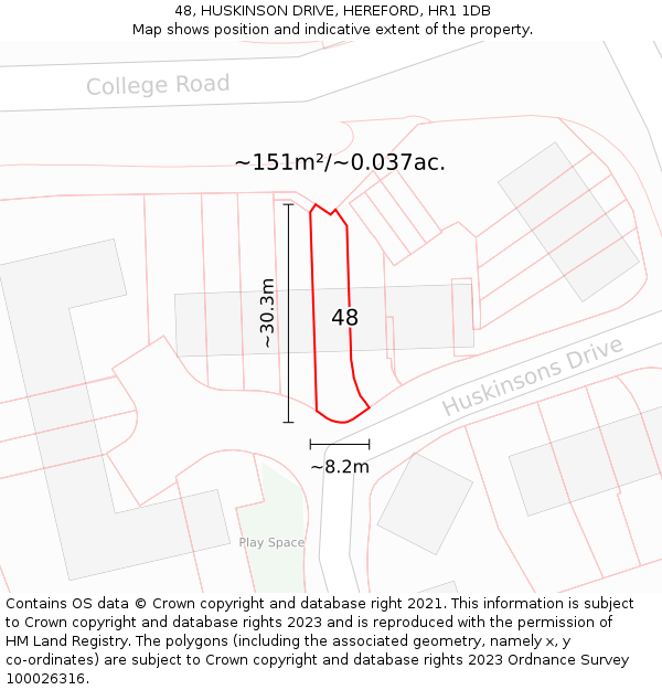 48, HUSKINSON DRIVE, HEREFORD, HR1 1DB: Plot and title map