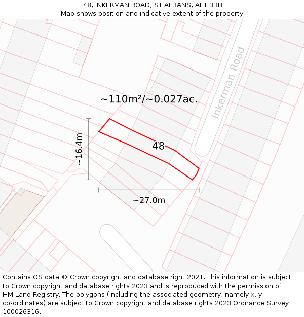 48, INKERMAN ROAD, ST ALBANS, AL1 3BB: Plot and title map