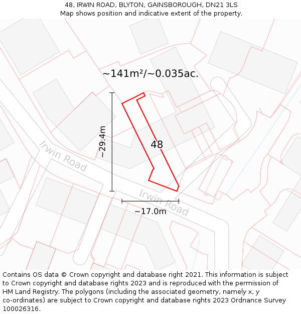48, IRWIN ROAD, BLYTON, GAINSBOROUGH, DN21 3LS: Plot and title map