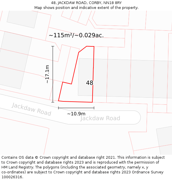 48, JACKDAW ROAD, CORBY, NN18 8RY: Plot and title map