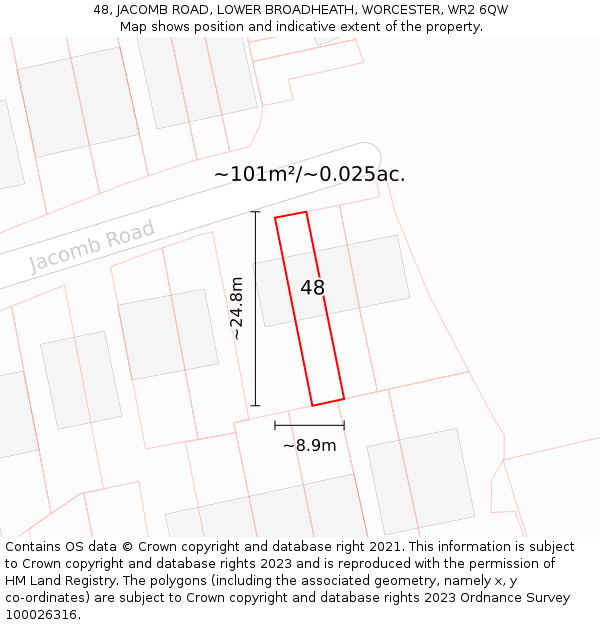 48, JACOMB ROAD, LOWER BROADHEATH, WORCESTER, WR2 6QW: Plot and title map