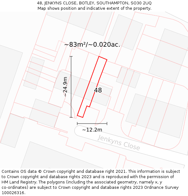48, JENKYNS CLOSE, BOTLEY, SOUTHAMPTON, SO30 2UQ: Plot and title map