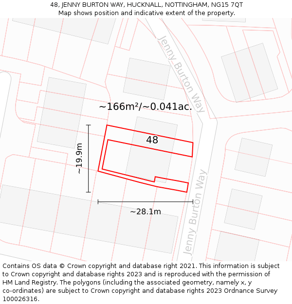 48, JENNY BURTON WAY, HUCKNALL, NOTTINGHAM, NG15 7QT: Plot and title map