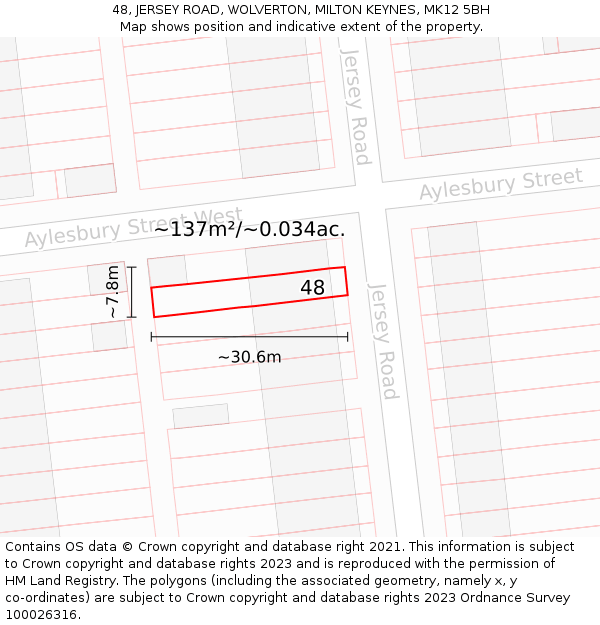 48, JERSEY ROAD, WOLVERTON, MILTON KEYNES, MK12 5BH: Plot and title map