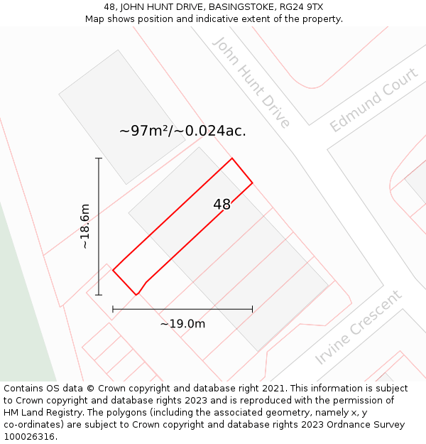 48, JOHN HUNT DRIVE, BASINGSTOKE, RG24 9TX: Plot and title map