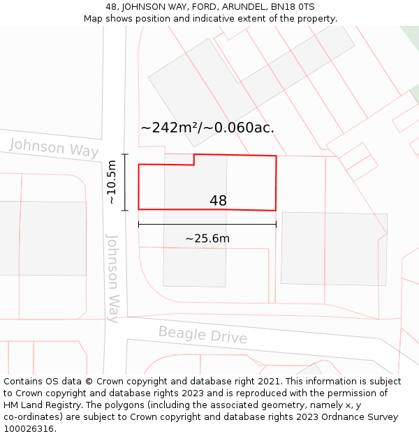 48, JOHNSON WAY, FORD, ARUNDEL, BN18 0TS: Plot and title map
