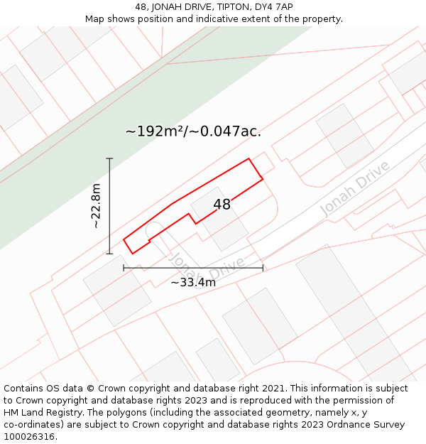 48, JONAH DRIVE, TIPTON, DY4 7AP: Plot and title map