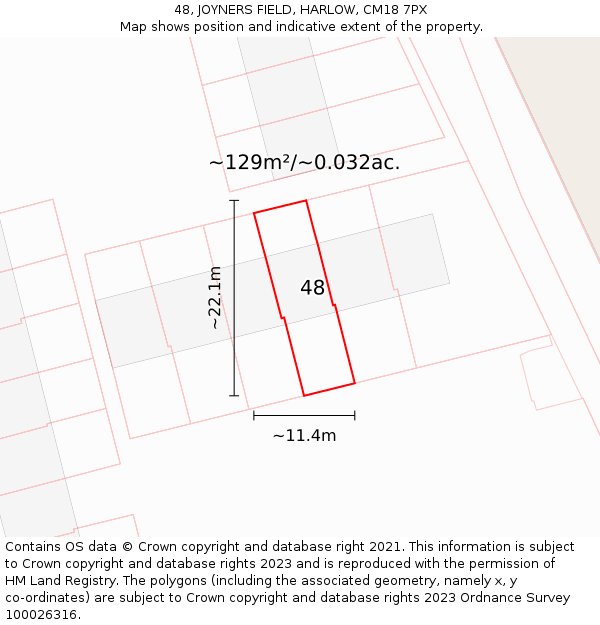 48, JOYNERS FIELD, HARLOW, CM18 7PX: Plot and title map