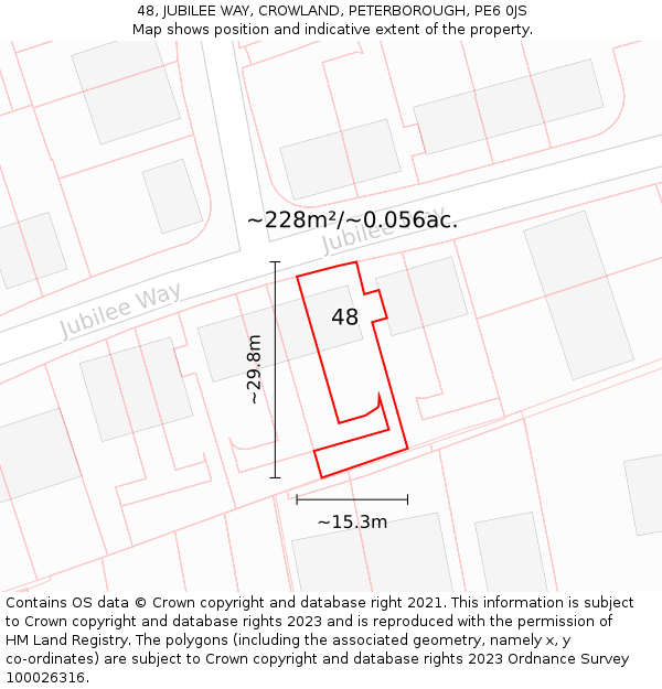 48, JUBILEE WAY, CROWLAND, PETERBOROUGH, PE6 0JS: Plot and title map
